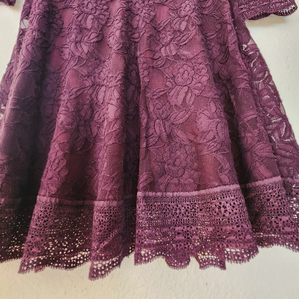 Free People Lace Burgundy Party Event Dress Peekaboo Lace Cocktail Sz M